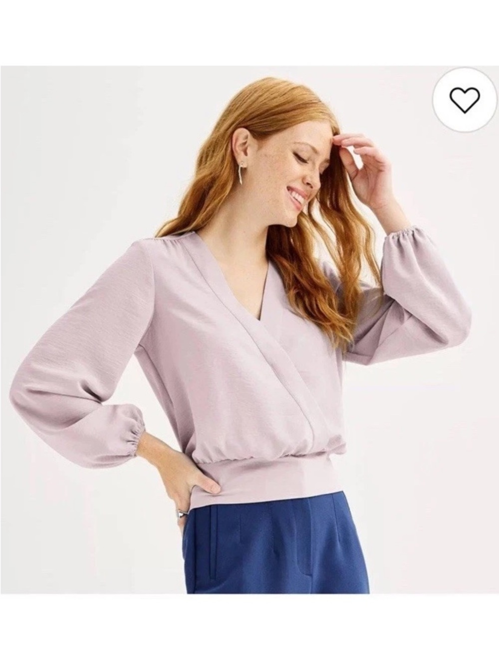Nine West Womens Long-Sleeve Surplice Blouse V Neck Purple Size XXL NWT Spring